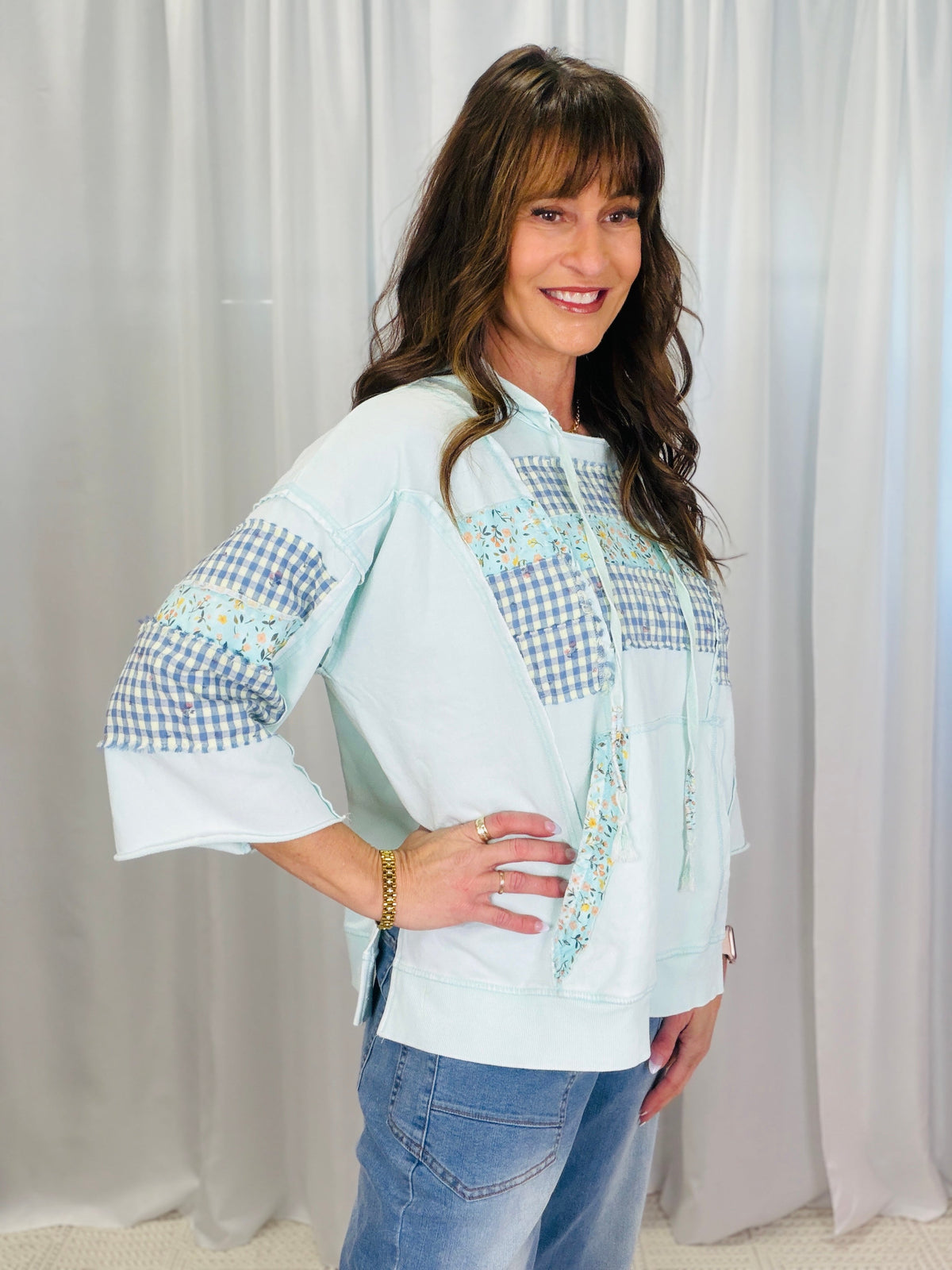 Who I Am Print Mix Hooded Top In 3 Colors *Final Sale*