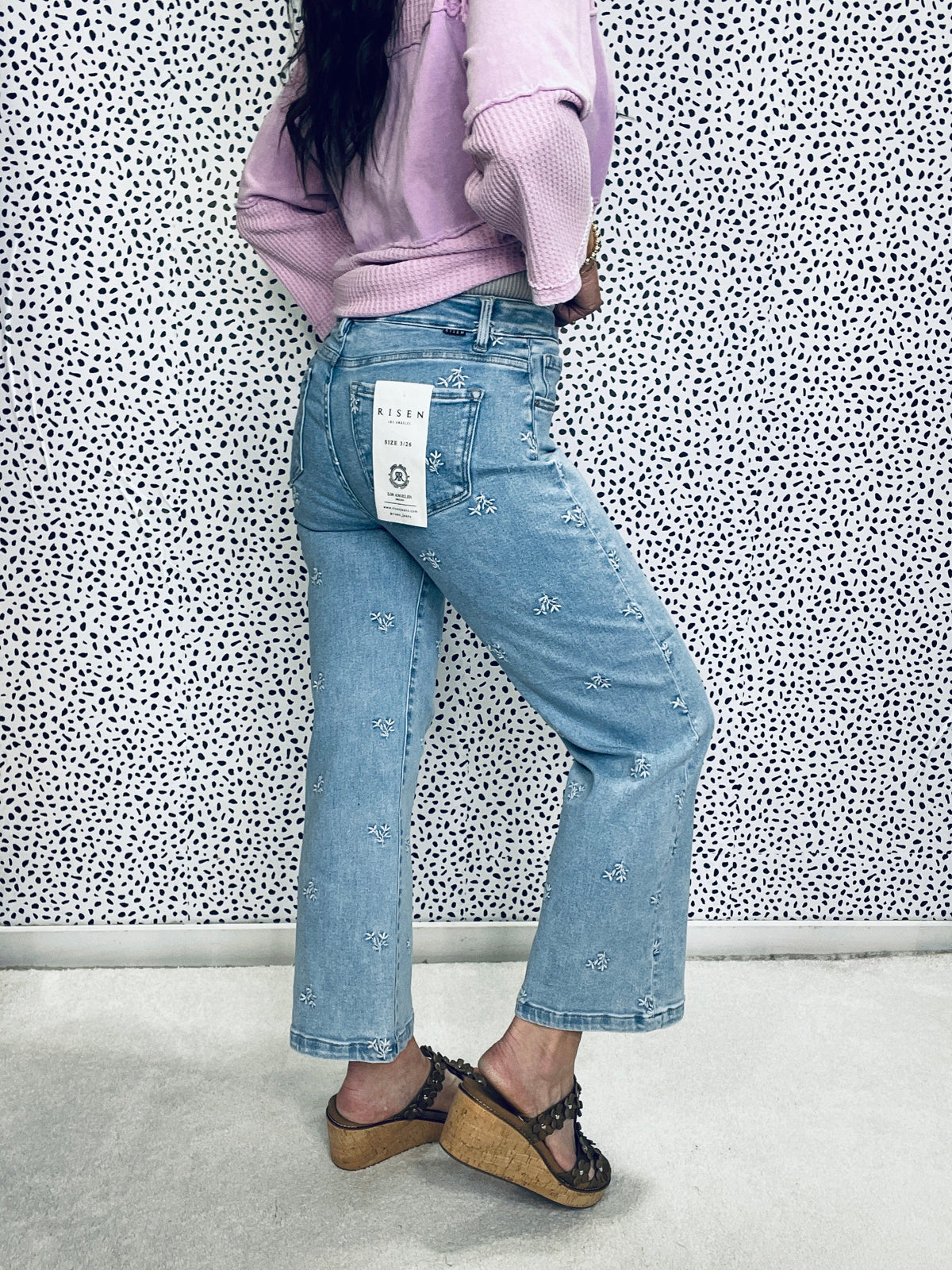 Risen Gwendolyn High Rise Crop Wide Embroidered Jeans 010 In Light