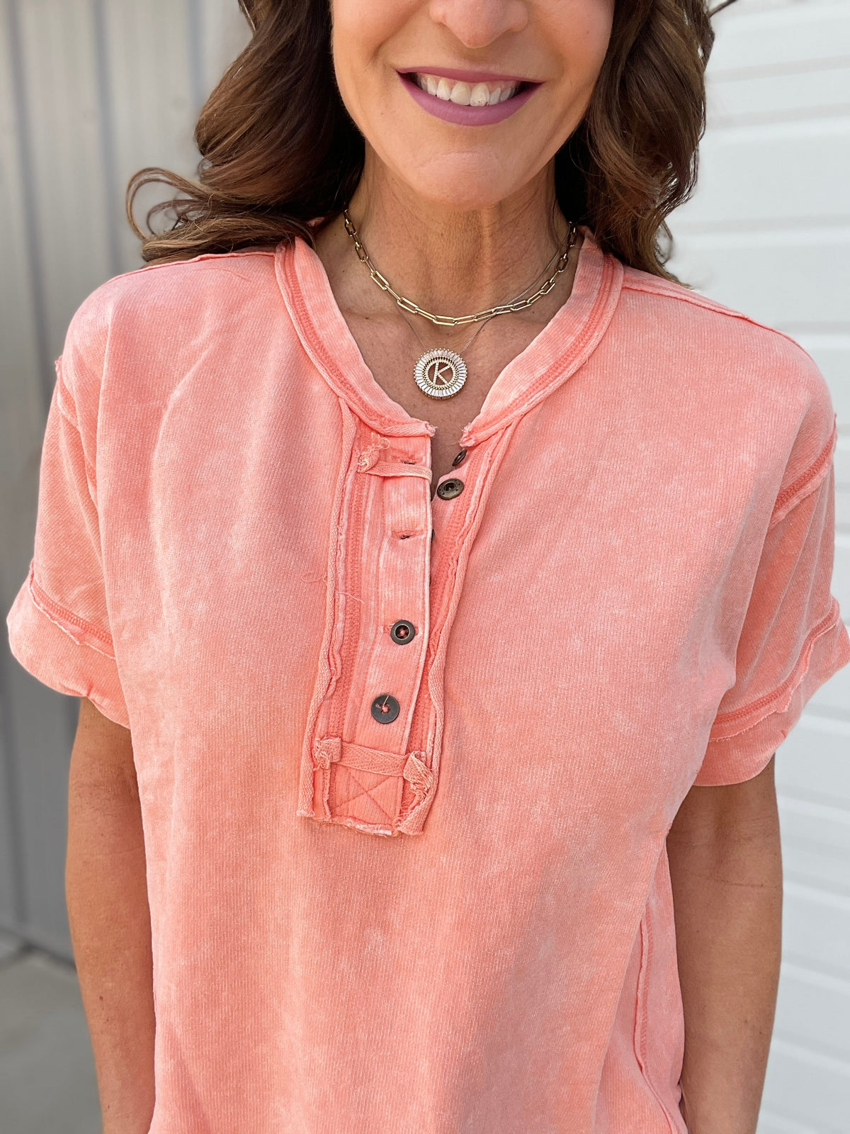 Summer Time Slip Away Henley Button Mineral Wash Short Sleeve Top in 7 Colors *Final Sale*