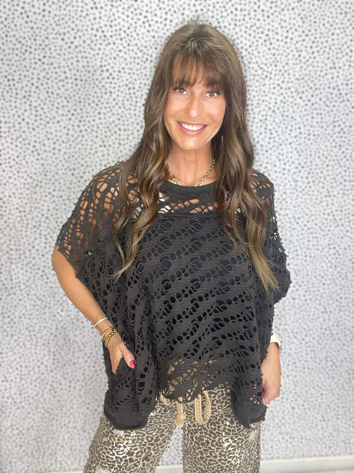 Oli & Hali WASHED CROCHET LAYERED KNIT TOP In 2 Colors