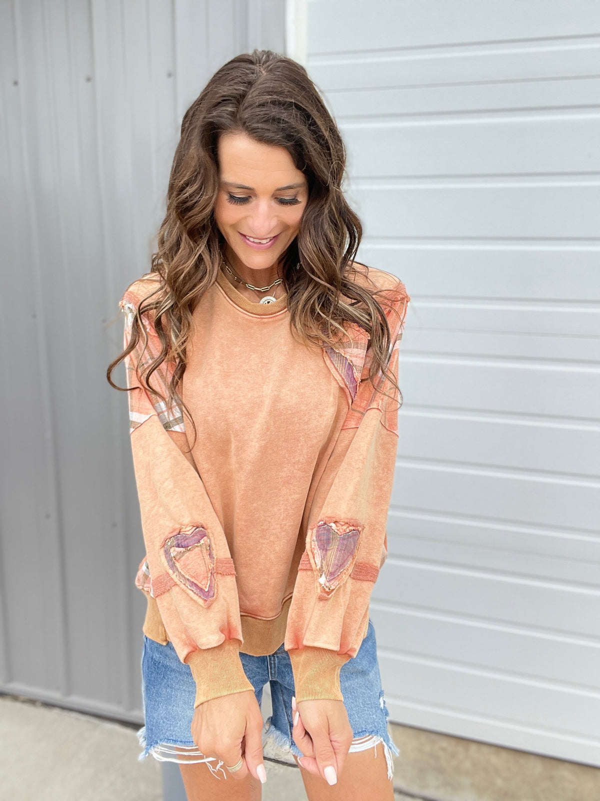 All My Heart Patch Mineral Washed Pullover In 2 Colors: Golden, Pumpkin