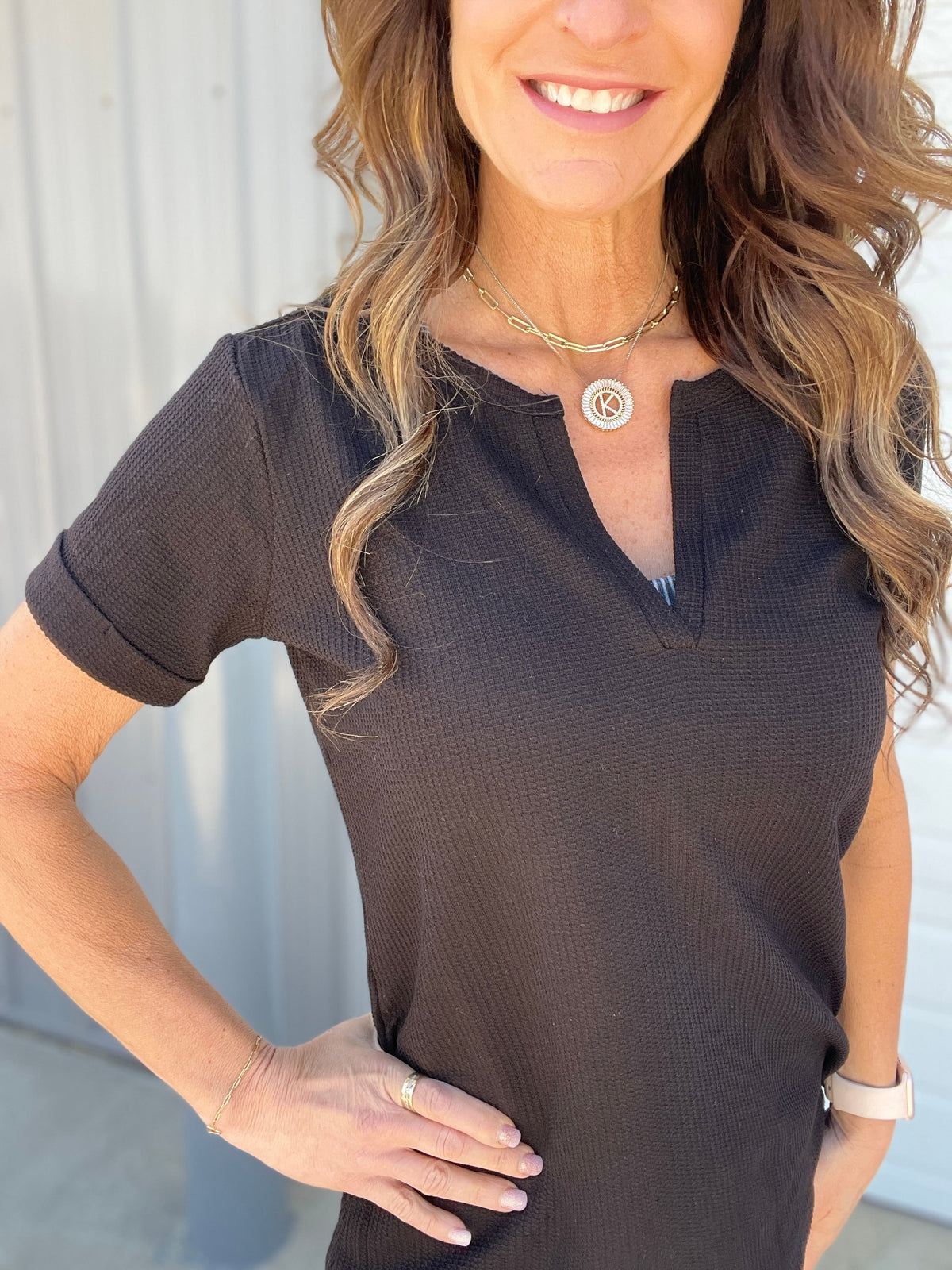 Feel Your Best Waffle Knit Top In Blue, Ivory, Black *Final Sale*