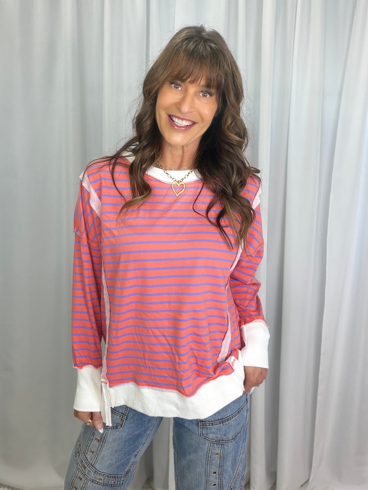 Take It On Long Sleeve Striped Knit Top In Coral *Final Sale*