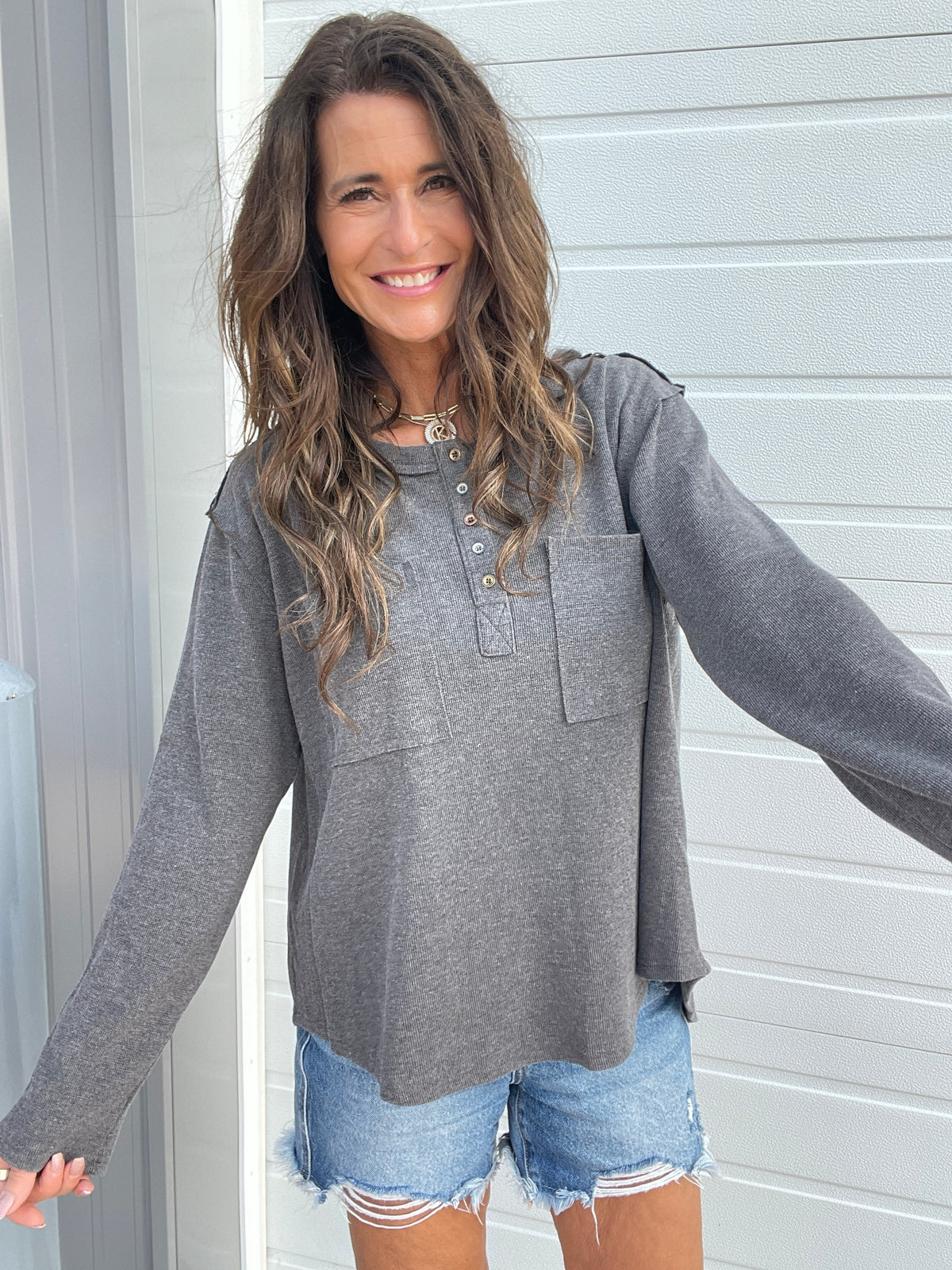 Pol Just The Way We Go Long Sleeve Top In 3 Colors: Sienna, Ivory, Charcoal *Final Sale*