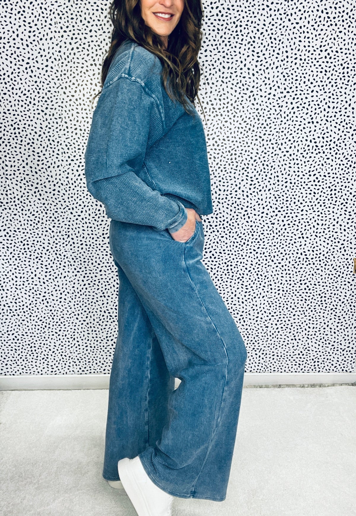 Snow Washed Corded Straight Leg Pants In 3 Colors
