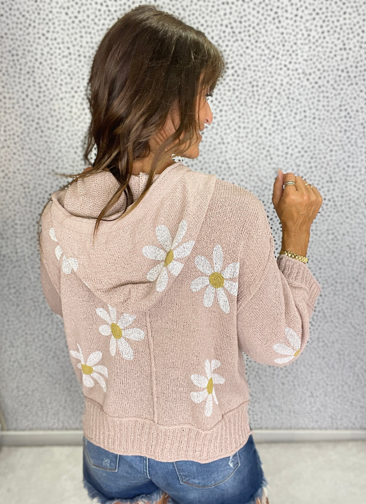 POL Summer Flower Lightweight Sweater Hoodie in Taupe