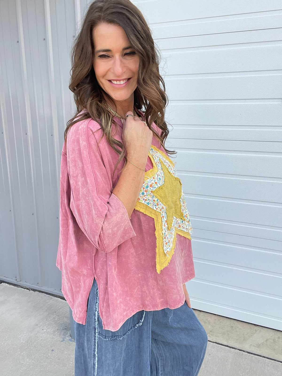 Beautiful Star Loose Fit Top In 3 Colors: Cream. Brown, Rose *Final Sale*