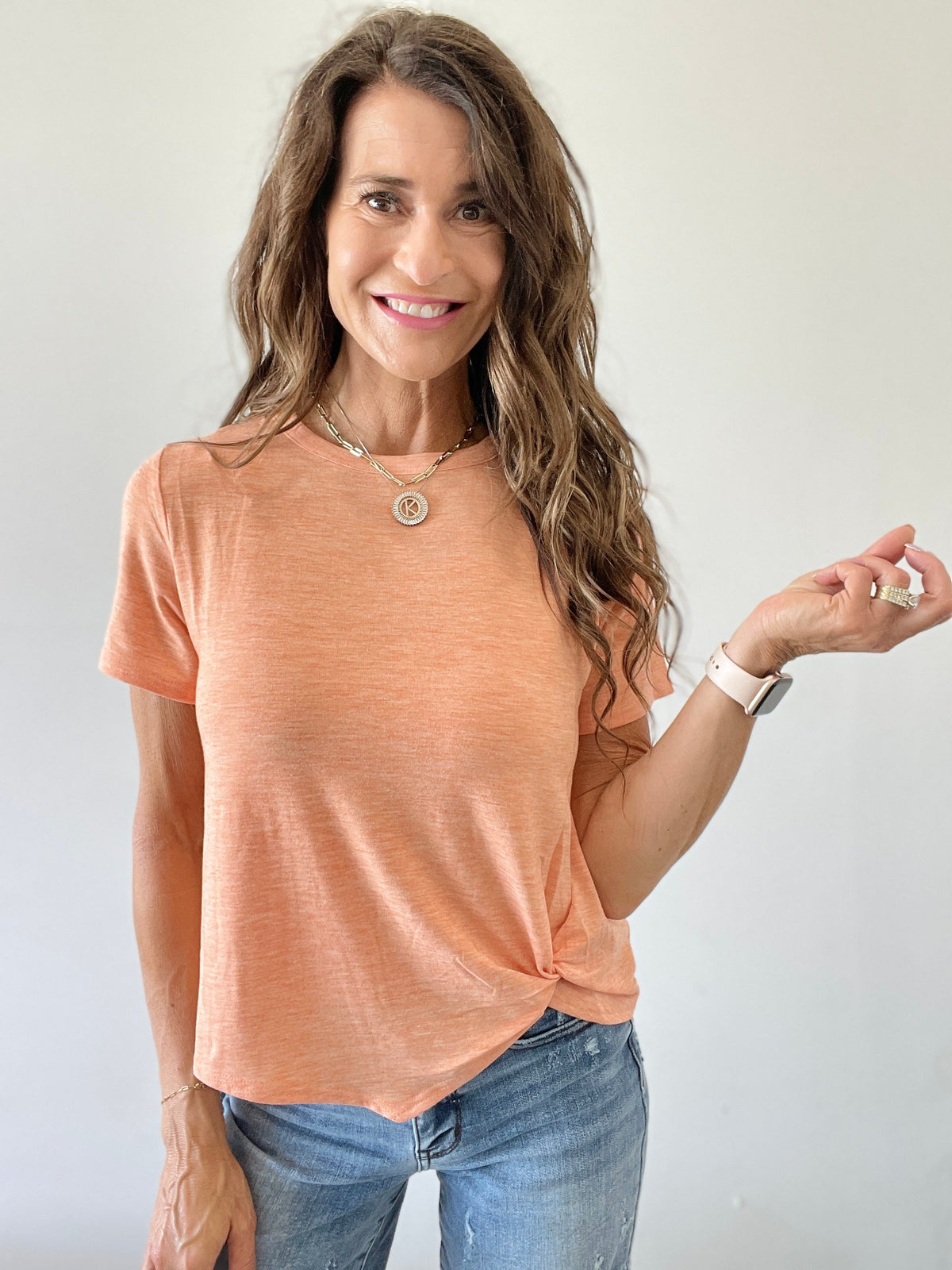 Tee Shirt With A Twist Top In 5 Colors: Blue, Coral, Mint, Pink, White