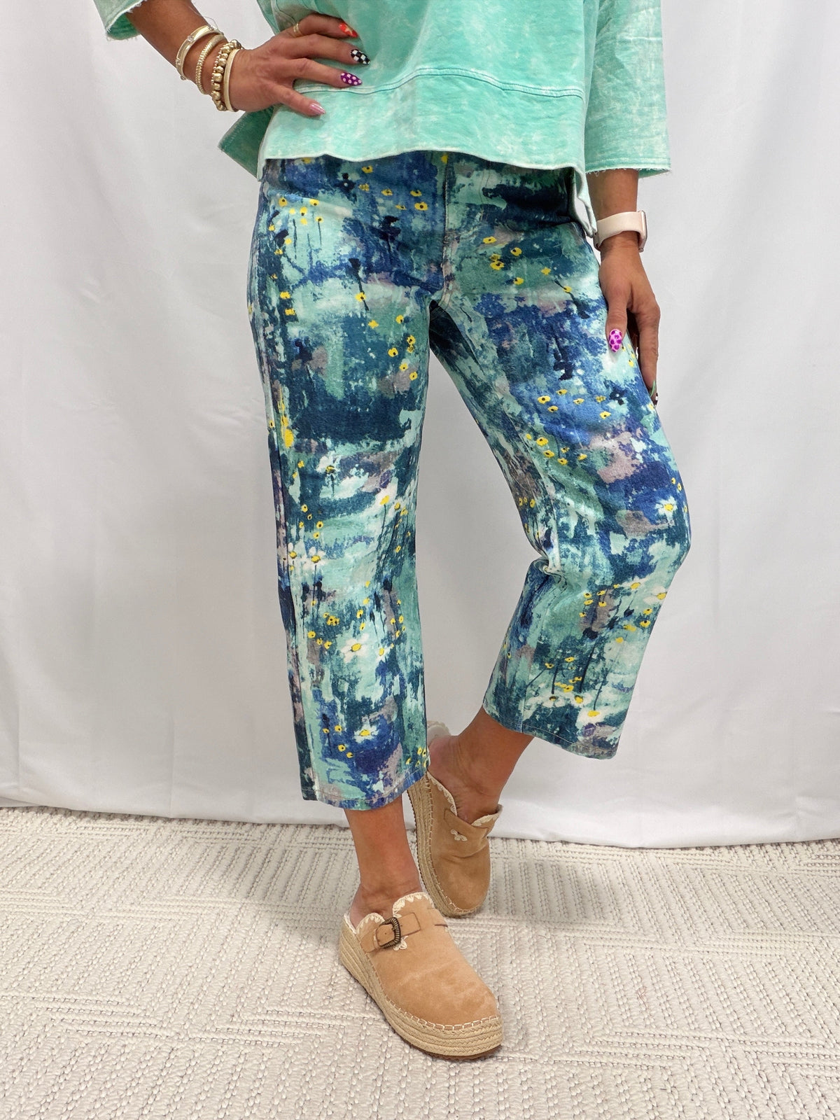 Oli & Hali Time To Fly Abstract Floral Print Jeans In Blue
