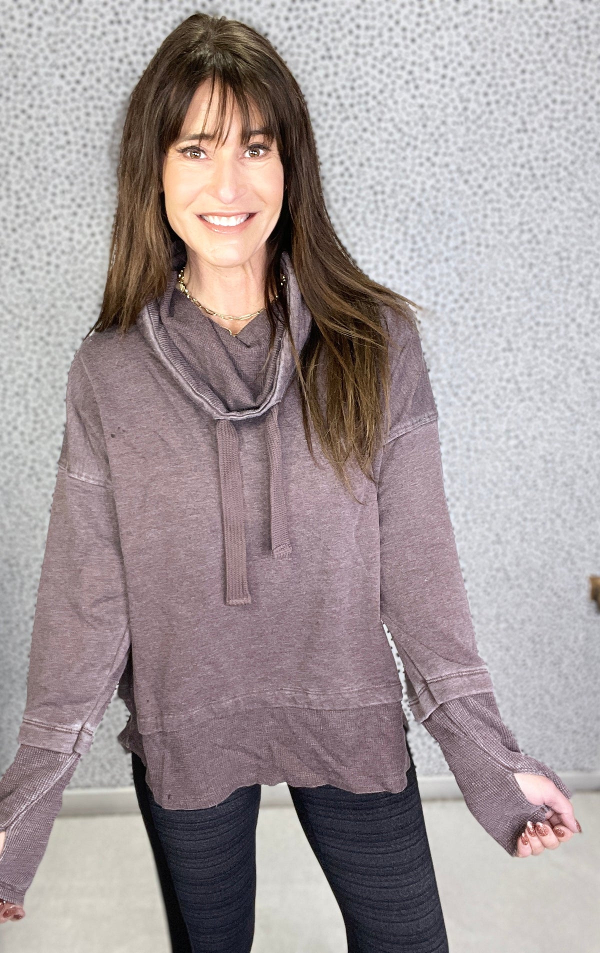 Curvy Always There For You Drawstring Pullover In Plum *Final Sale*