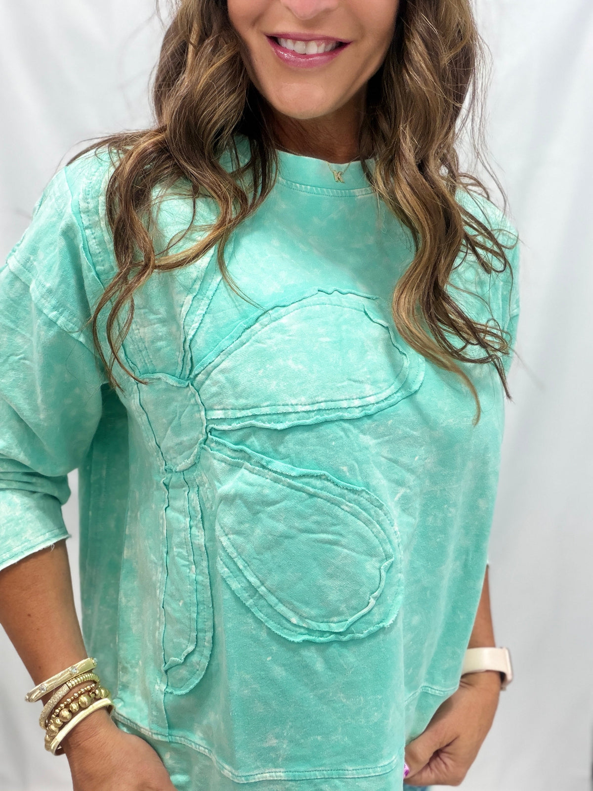 Garden Drive Oversized Long Sleeve Sweatshirt In Aqua