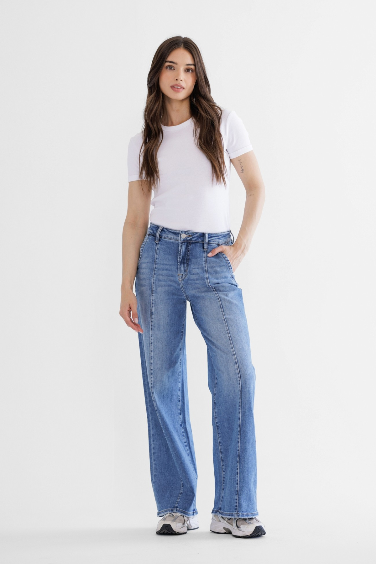 Mica Delilah High Rise Front Seam Wide Leg Jeans 274 In Blue