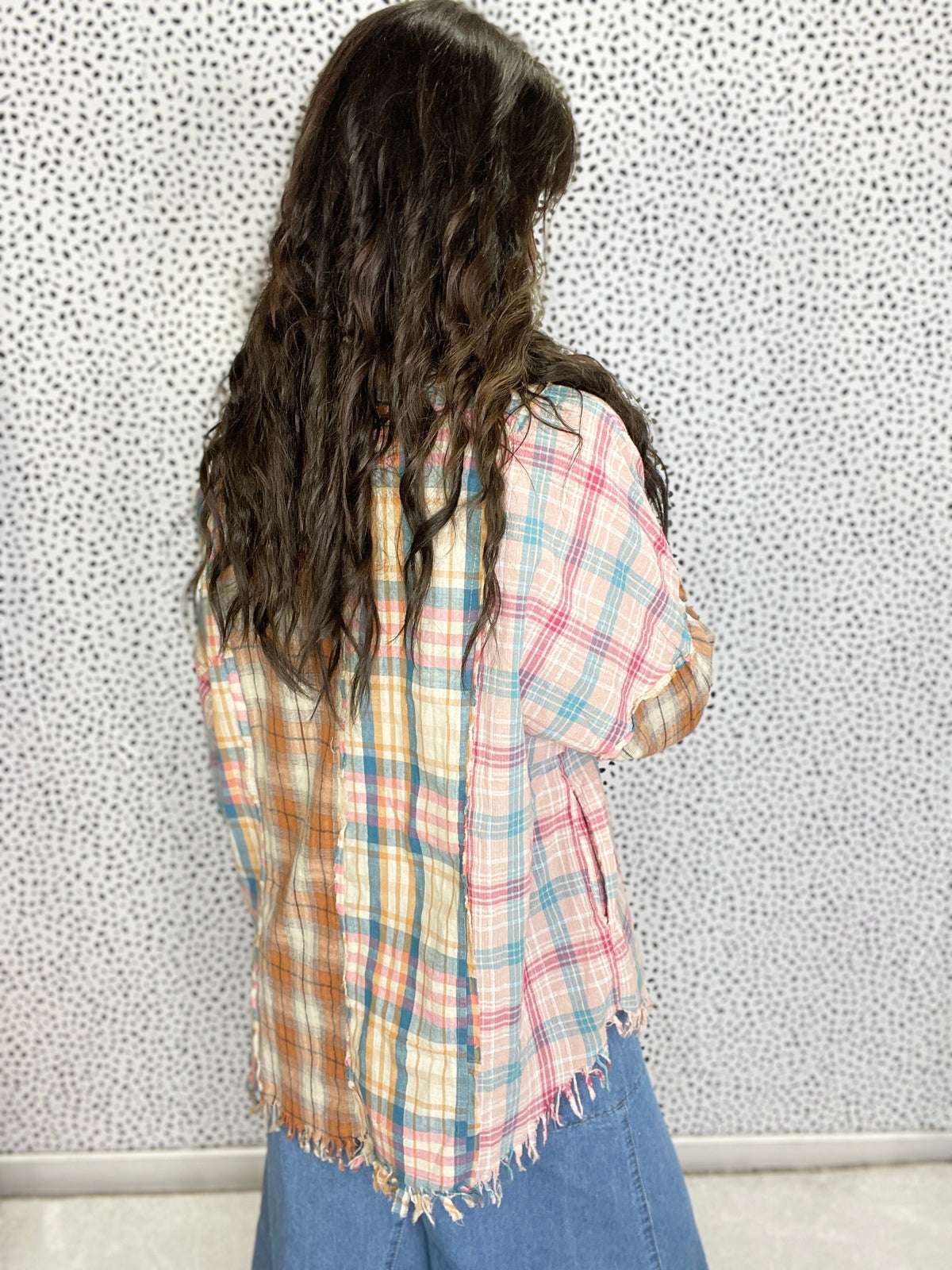 Oli & Hali All Mixed Up Plaid Button Down Top In Pink