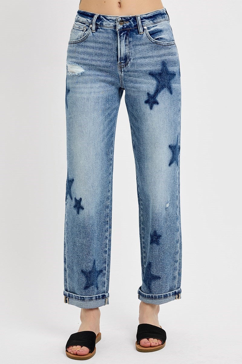 Risen Haleigh Mid Rise Boyfriend Star Shadow Jeans 091 In Medium