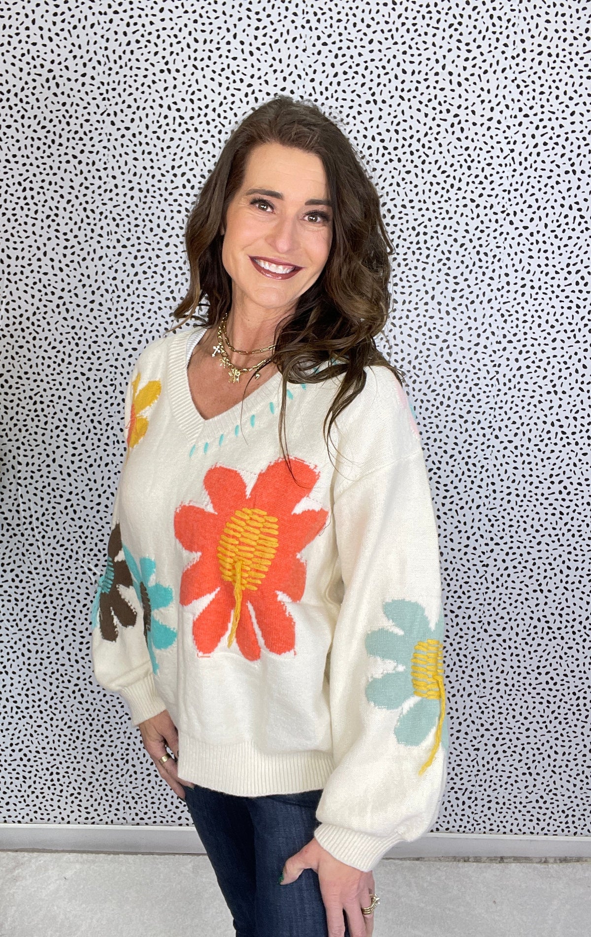 POL Groovy Bloom Balloon Sleeve Floral Sweater In 2 Colors *Final Sale*