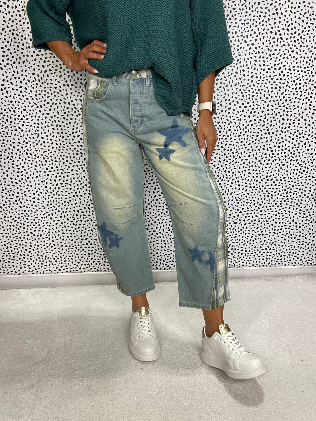 Plaid Star Print Washed Barrel Pants *Final Sale*