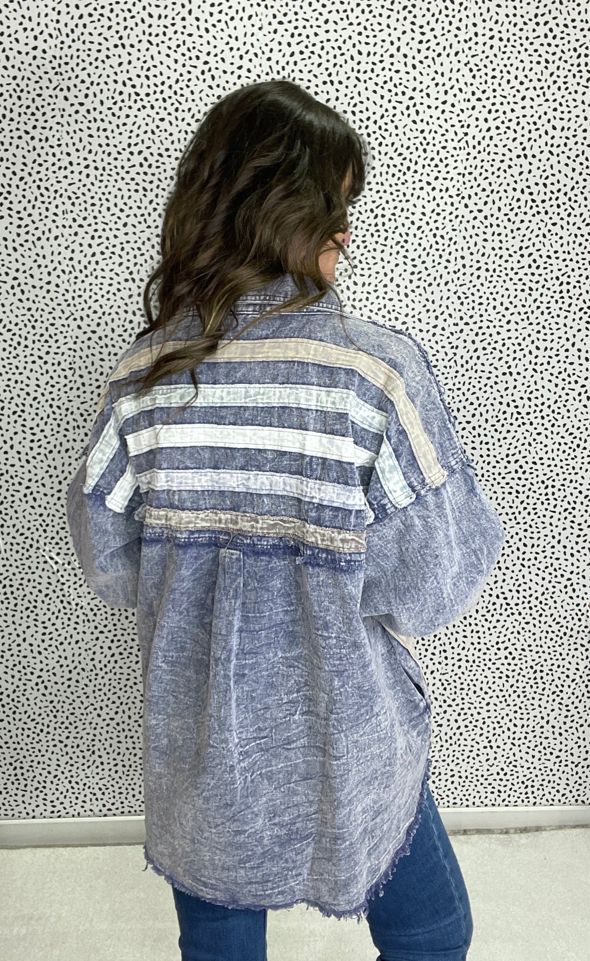 Oli & Hali Steal Your Thunder Stripe Button Down Top In Denim *Final Sale*