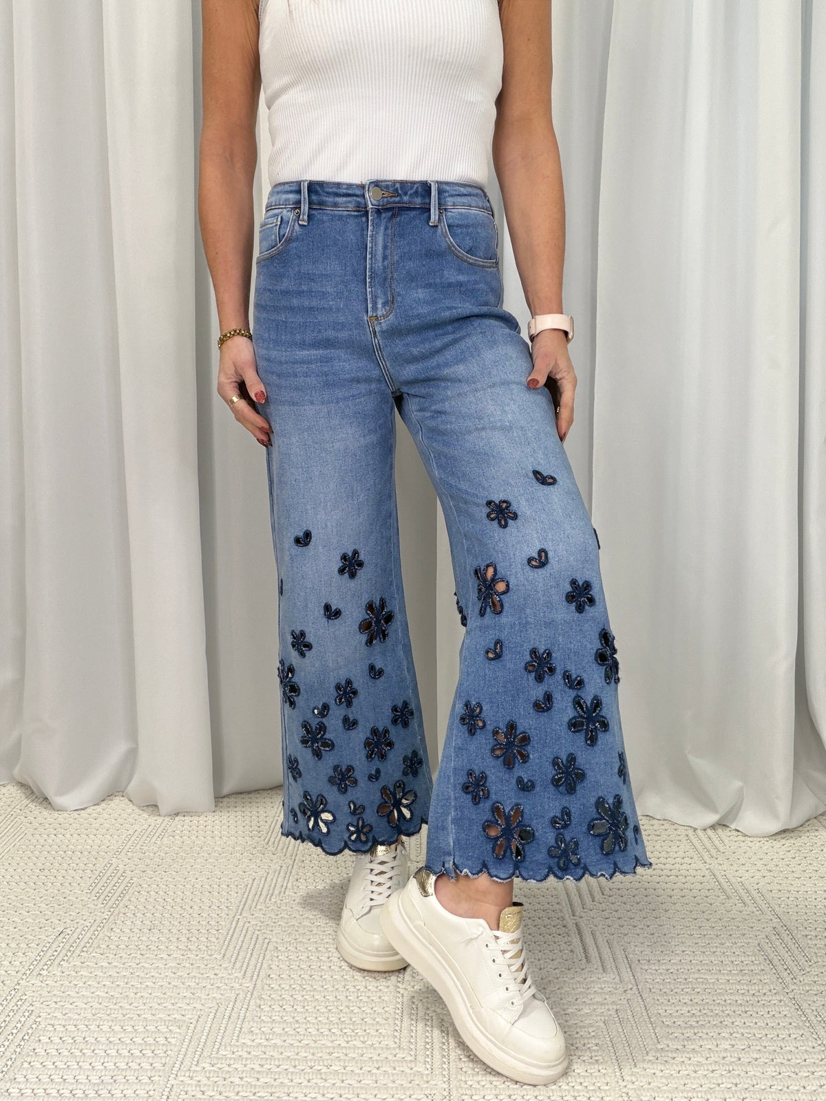 Oli & Hali Fields Of Flowers Cutout Jeans In Denim