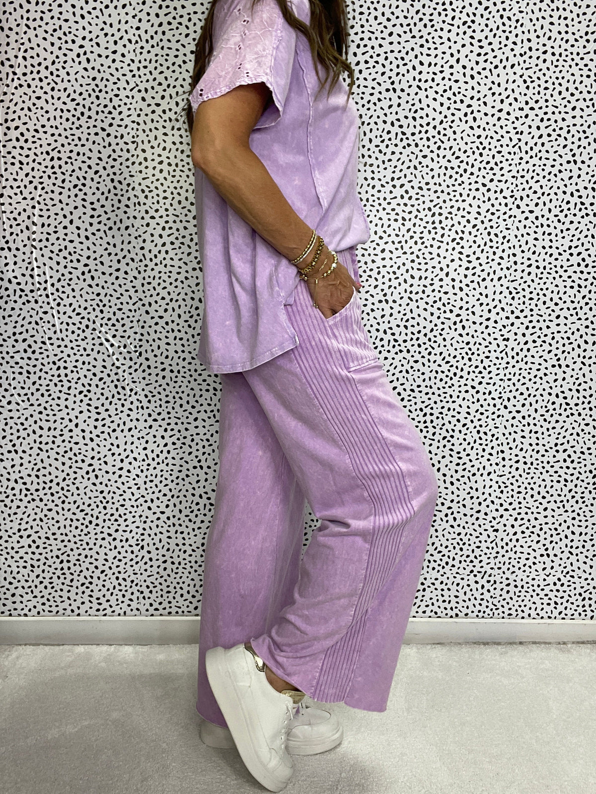 Lucky Lady Ribbed Accent Easy Mineral Wash Pants In 6 Colors