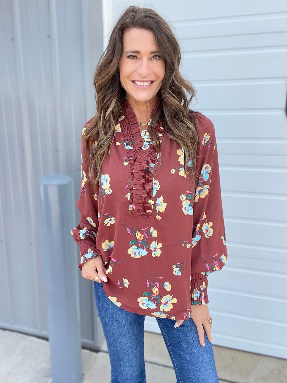 Beautiful Bliss Printed Woven Blouse In 2 Colors: Rose, Expresso *Final Sale*