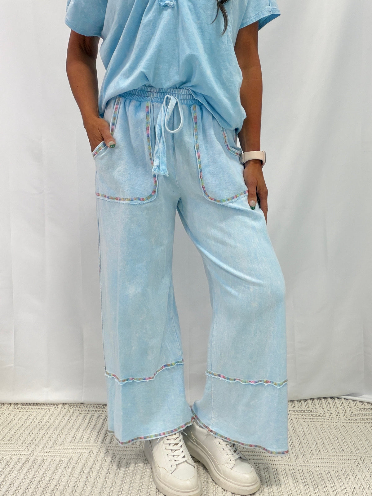 Mineral Washed Rainbow Threads Wide Leg Pants in 2 Colors