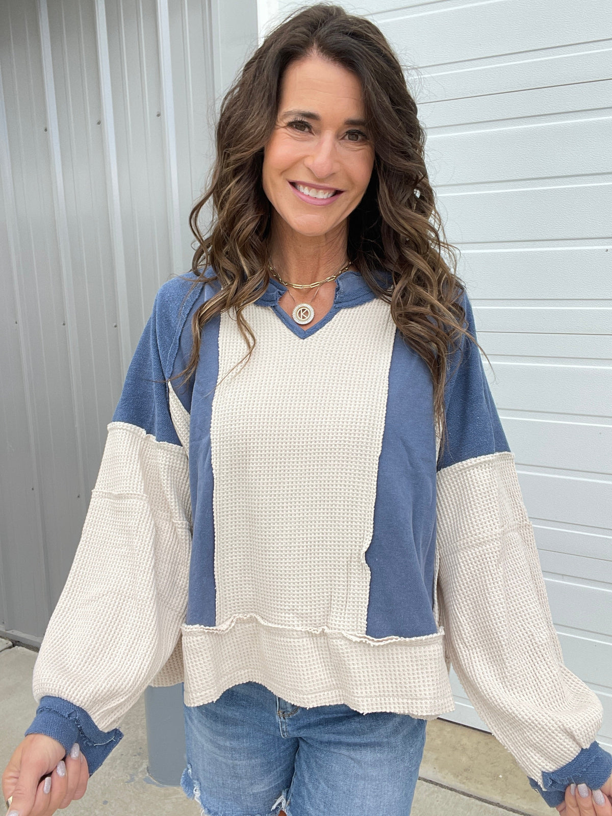 Pol Without You Multi Panel Oversized Top In 4 Colors: Ivory, Blue, Taupe, Brick *Final Sale*