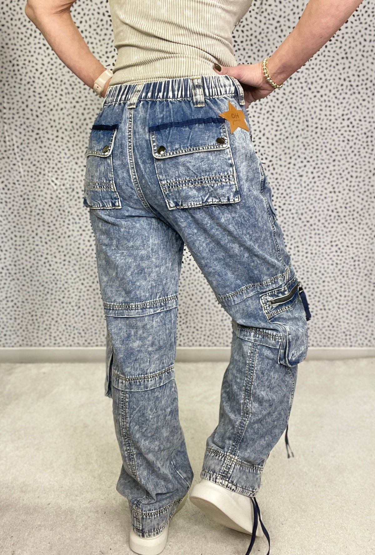 Oli & Hali Melanie Washed Cargo Denim Jeans 309 In Denim *Final Sale*