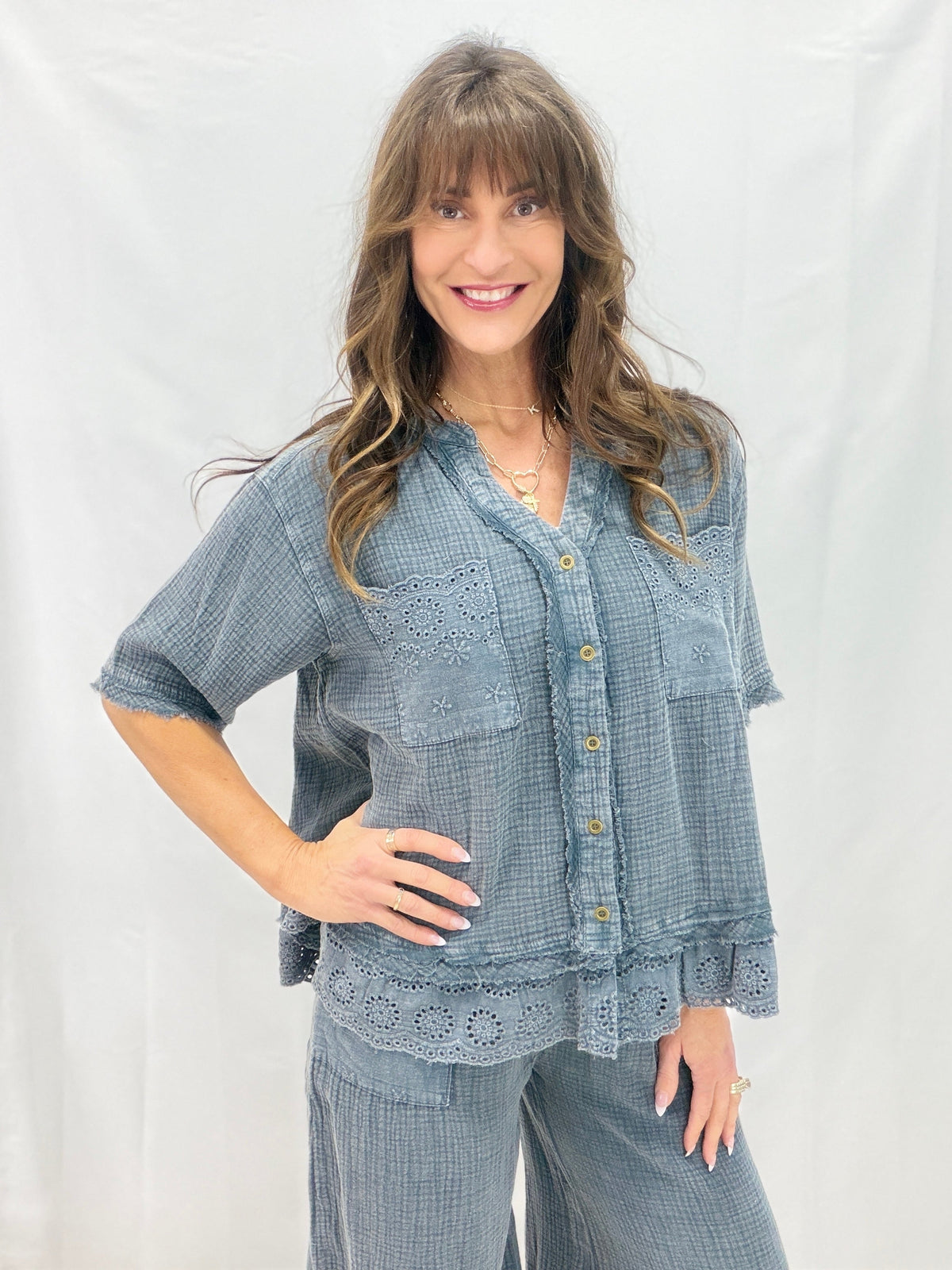 Calming Myself Button Down Top In 3 Colors