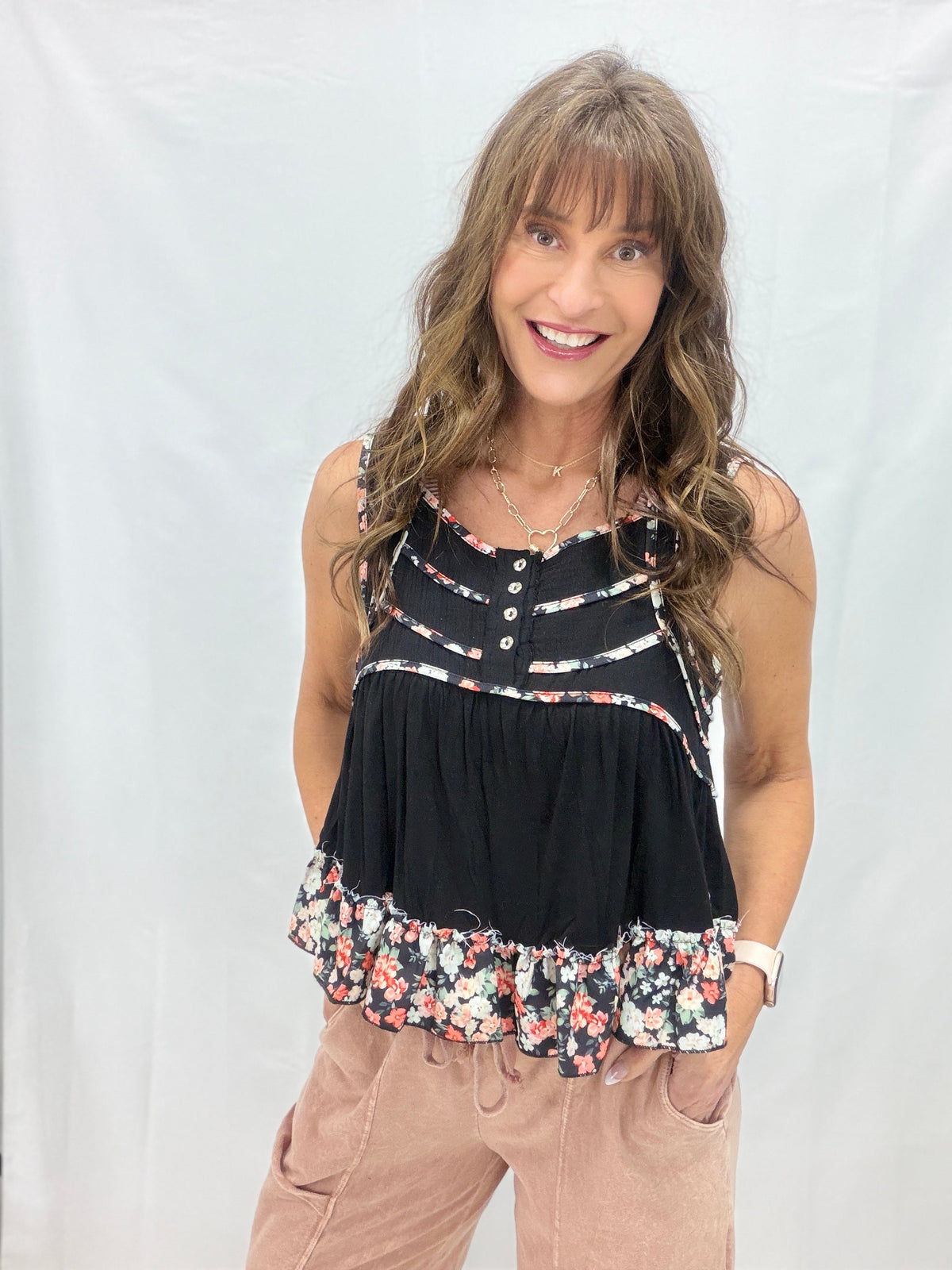 POL Floral Details Sleeveless Top In 4 Colors