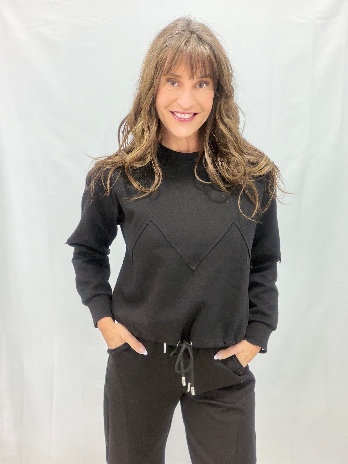 Bank It Drawstring Hem Sweatshirt In Black