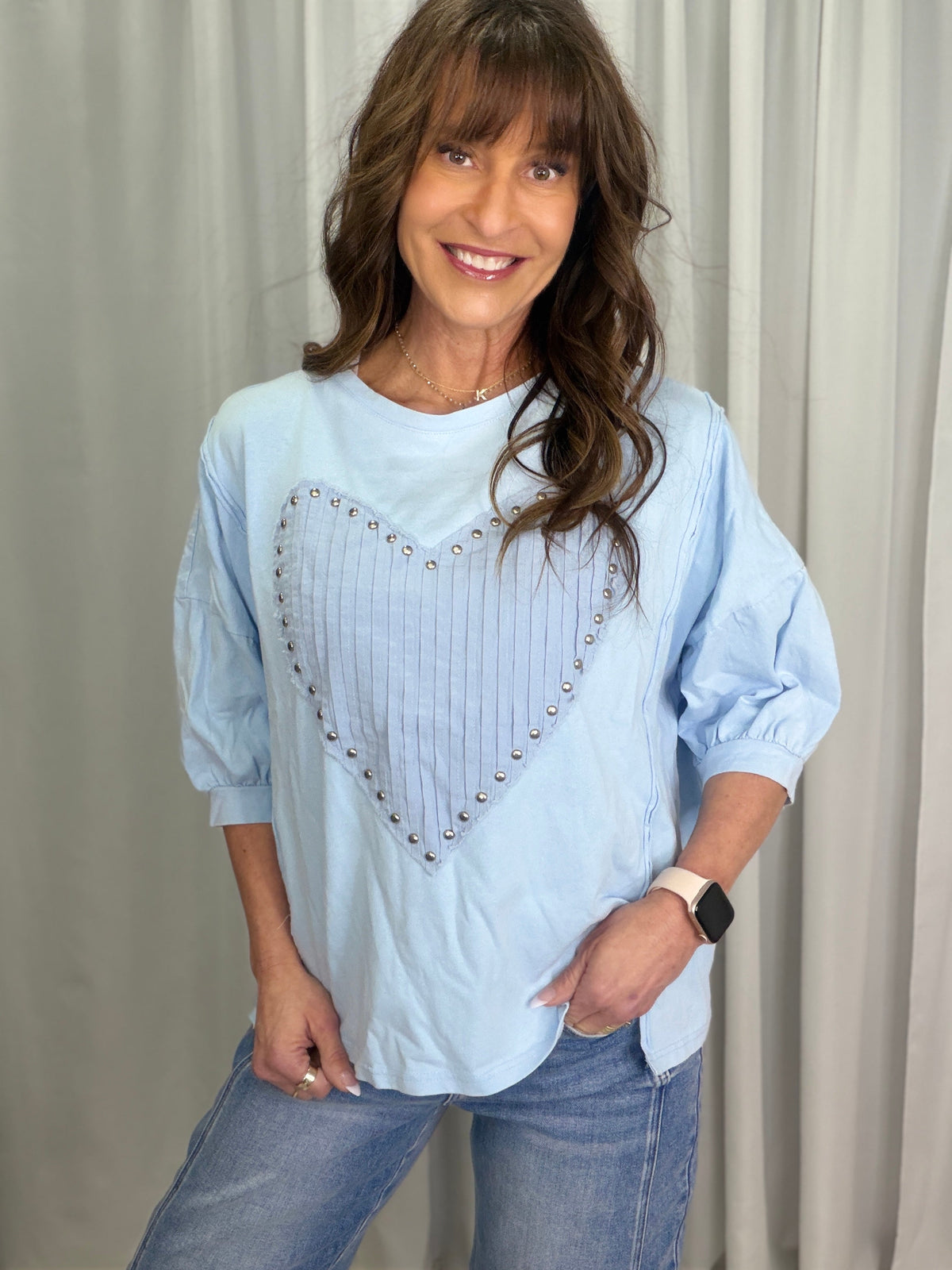 Charming Ways Heart Patch Top In 2 Colors