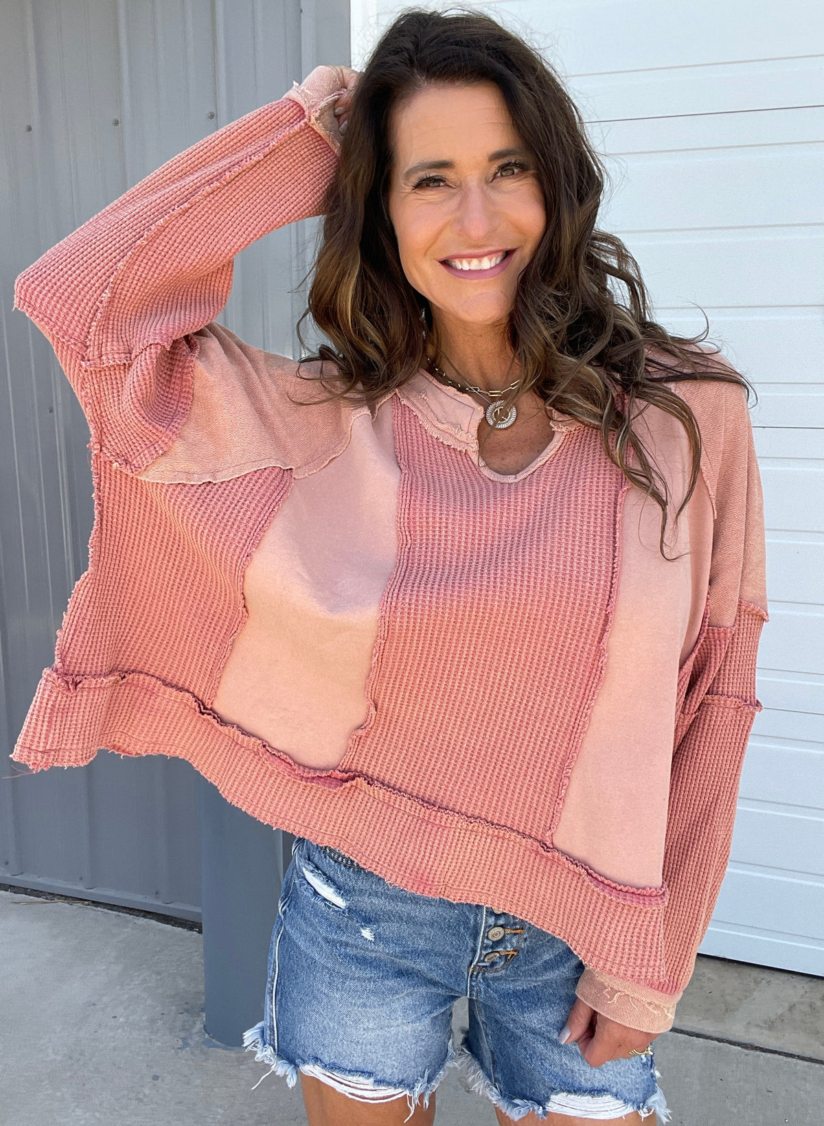 Pol Without You Multi Panel Oversized Top In 4 Colors: Ivory, Blue, Taupe, Brick *Final Sale*