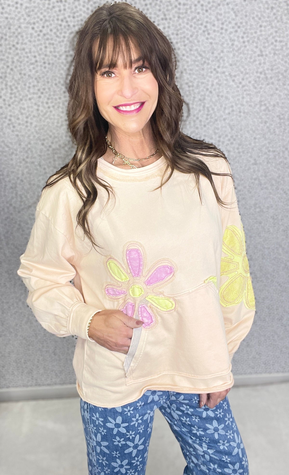 So Full Of Joy Flower Patch Terry Pullover In 3 Colors