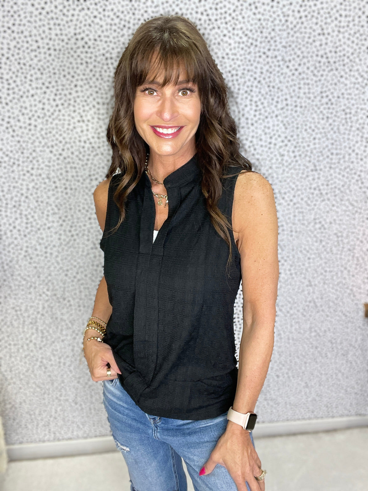 Gracie P Lattice Textured Split Neck Tank Top in 2 Colors *Final Sale*