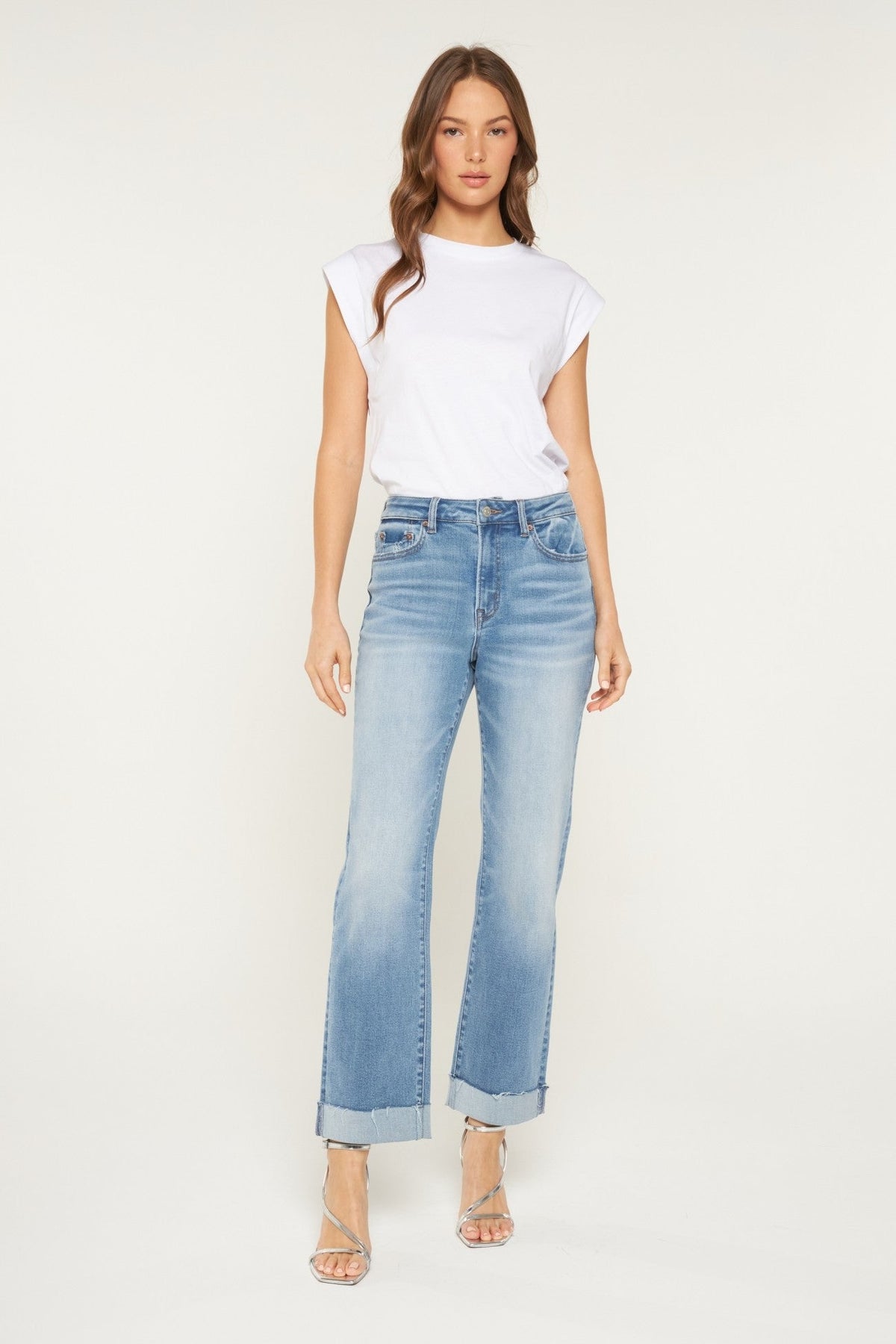 Mica Ava High Rise Straight Leg Cuffed Hem Jeans 286 In Queen Blue