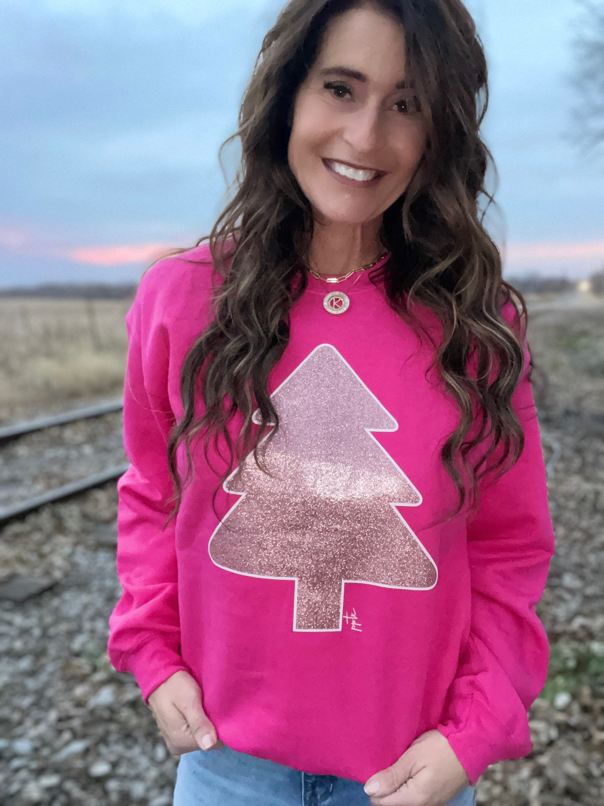 Pink Glitter Tree Sweatshirt *Final Sale*