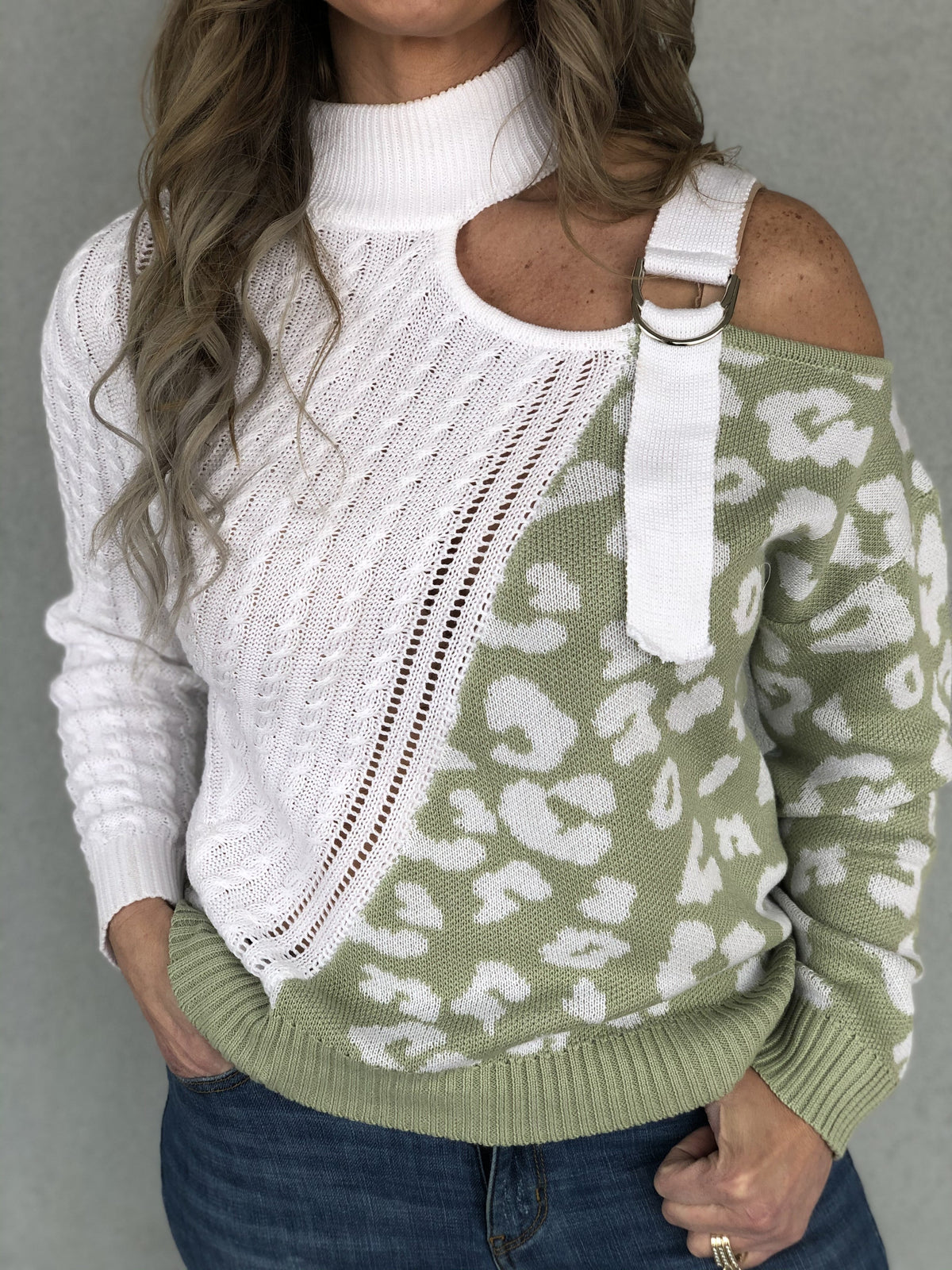 Buckle Up Open Shoulder Sweater *Final Sale*