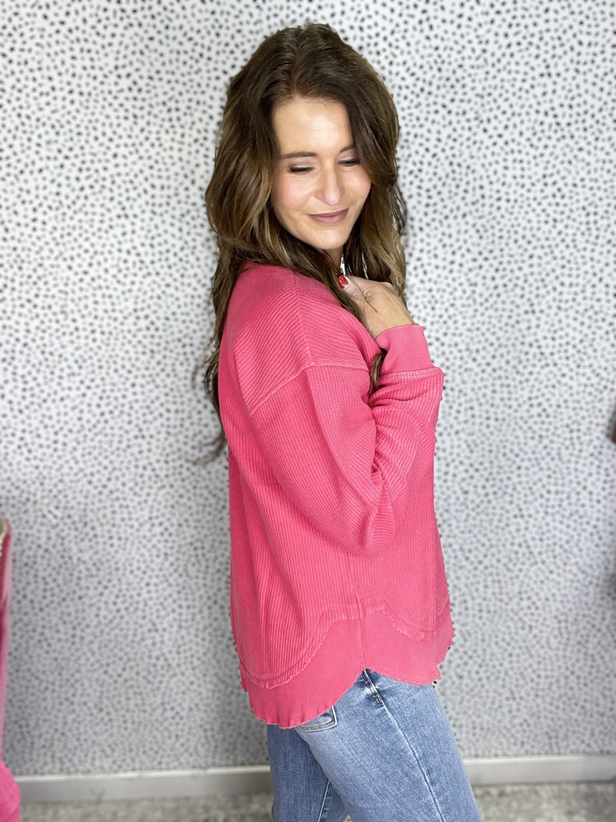 Round Bottom Hem Snow Washed Corded Crewneck In 5 Colors