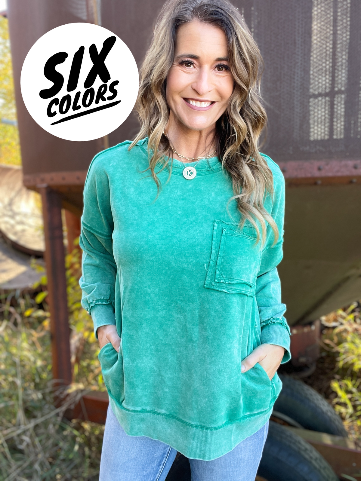 Frosted Details Casual Pullover Crewneck Top In 6 Colors *Final Sale*