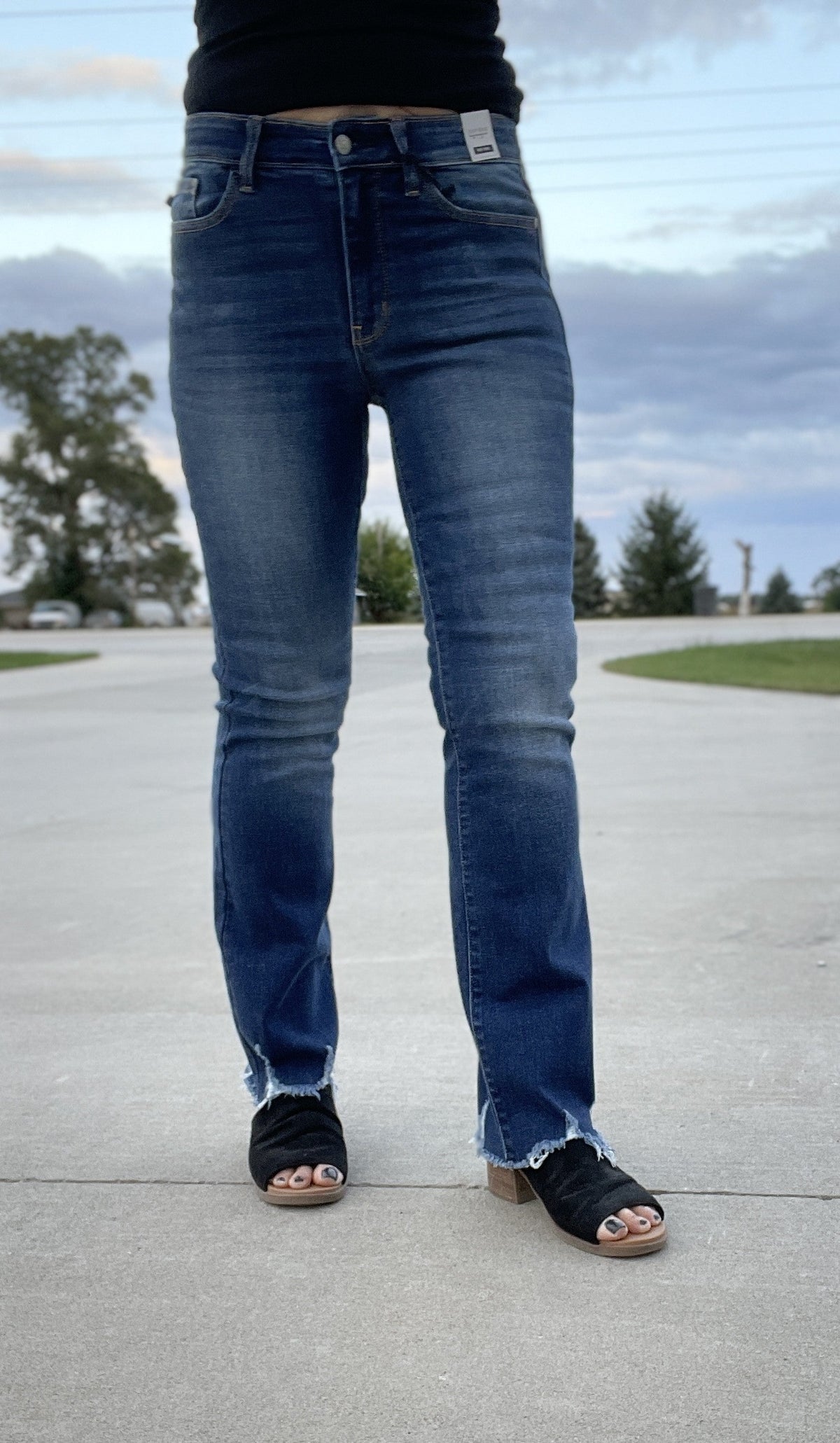 Judy Blue JoEllen Distress Hem Bootcut Mid-Rise Jeans 519