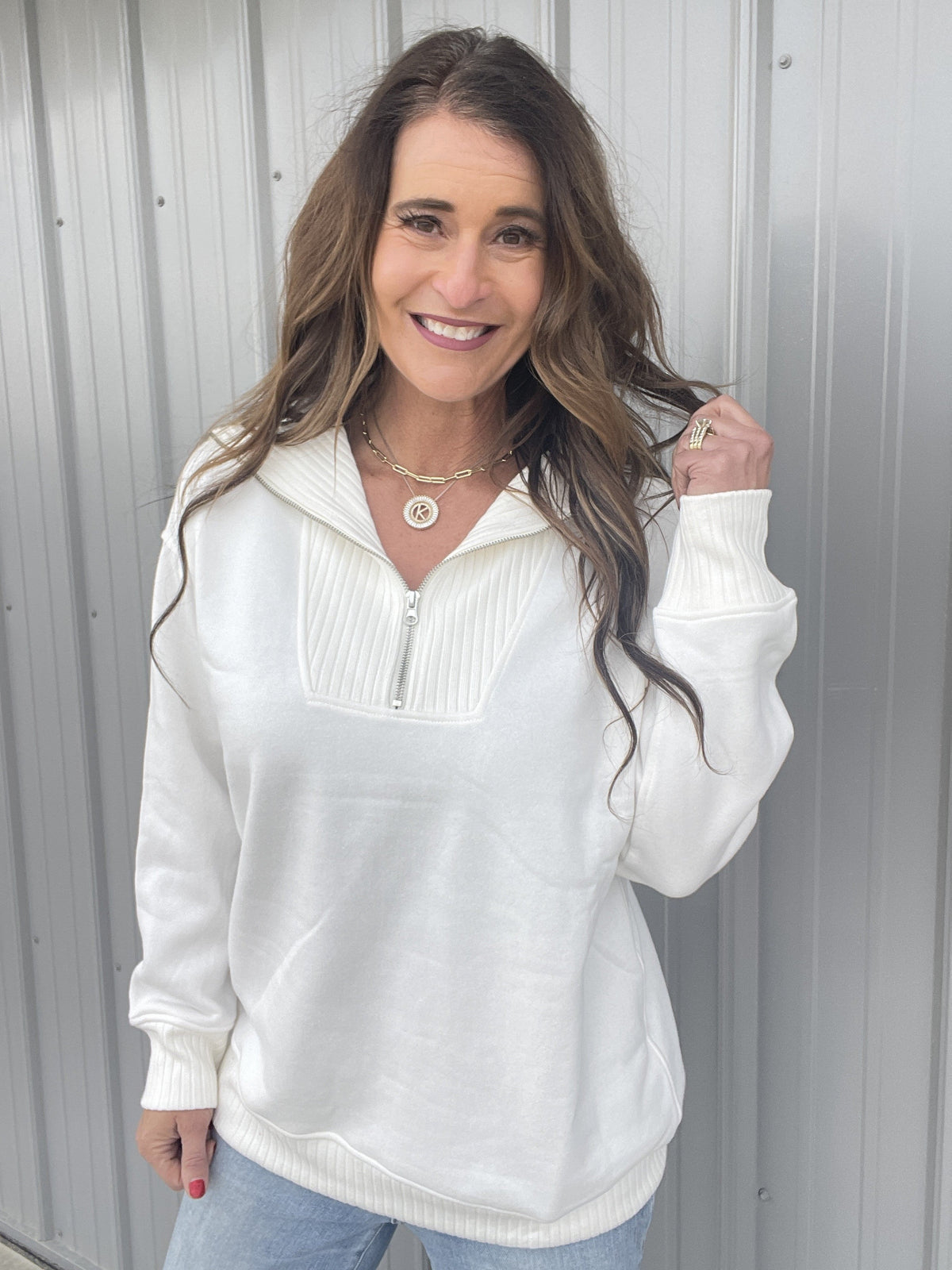 Connect With Me Ribbed Details Quarter Zip Pullover