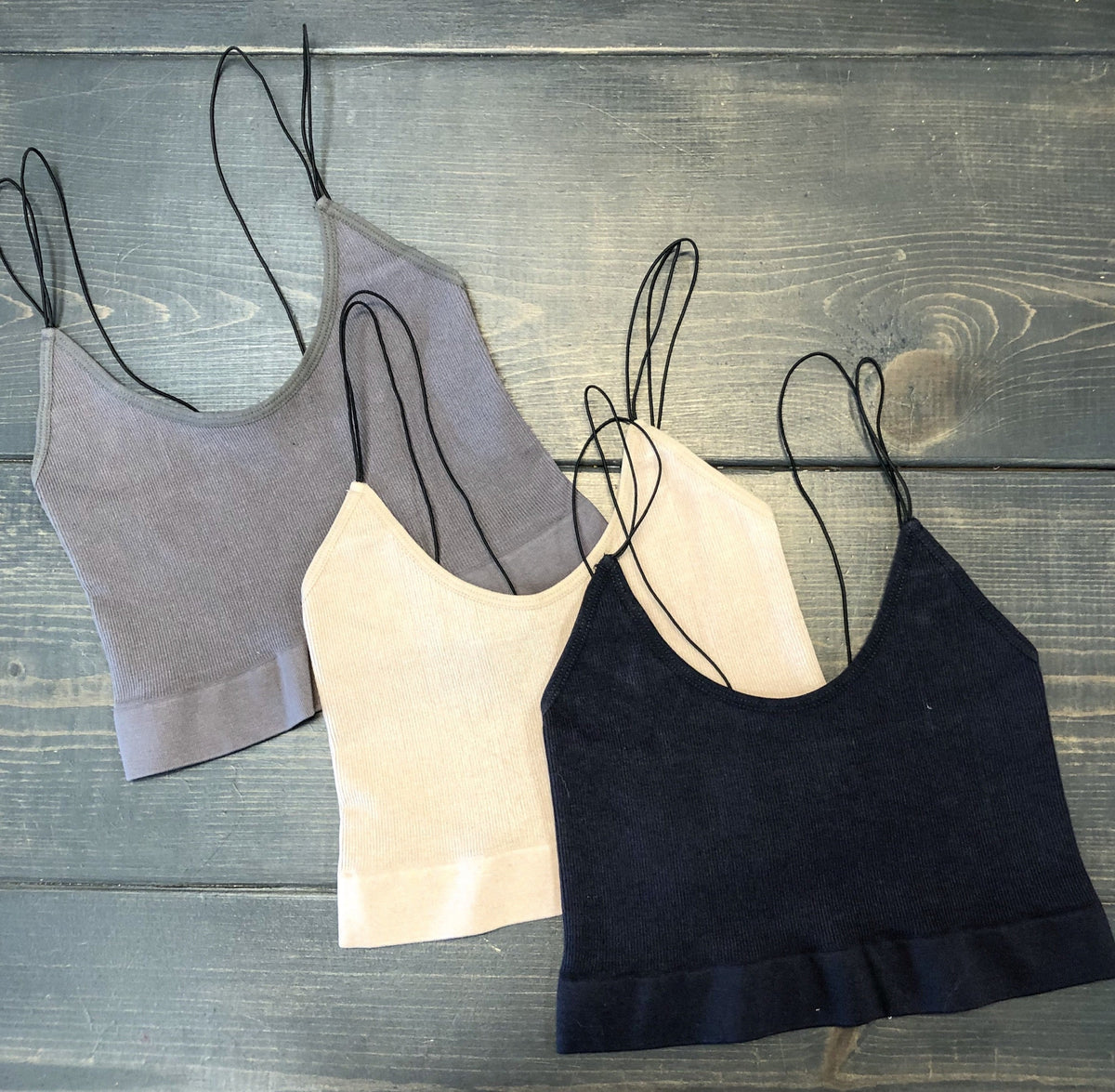 Seamless Ribbed Elastic Spaghetti Strap Bralette *Final Sale*