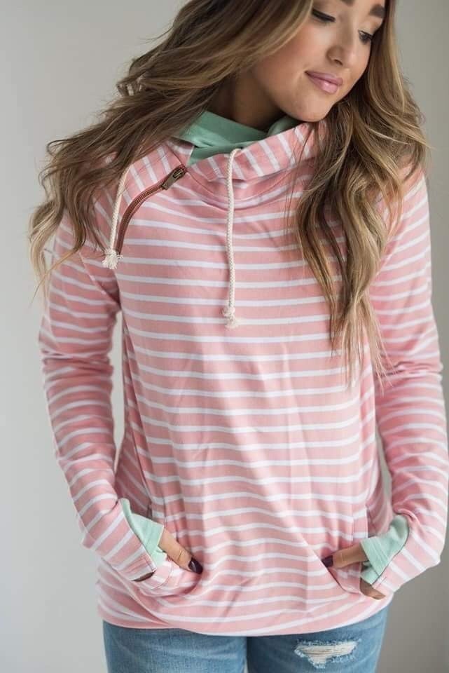 A&A Peach Stripe with Mint Accent Doublehoodie *Final Sale*