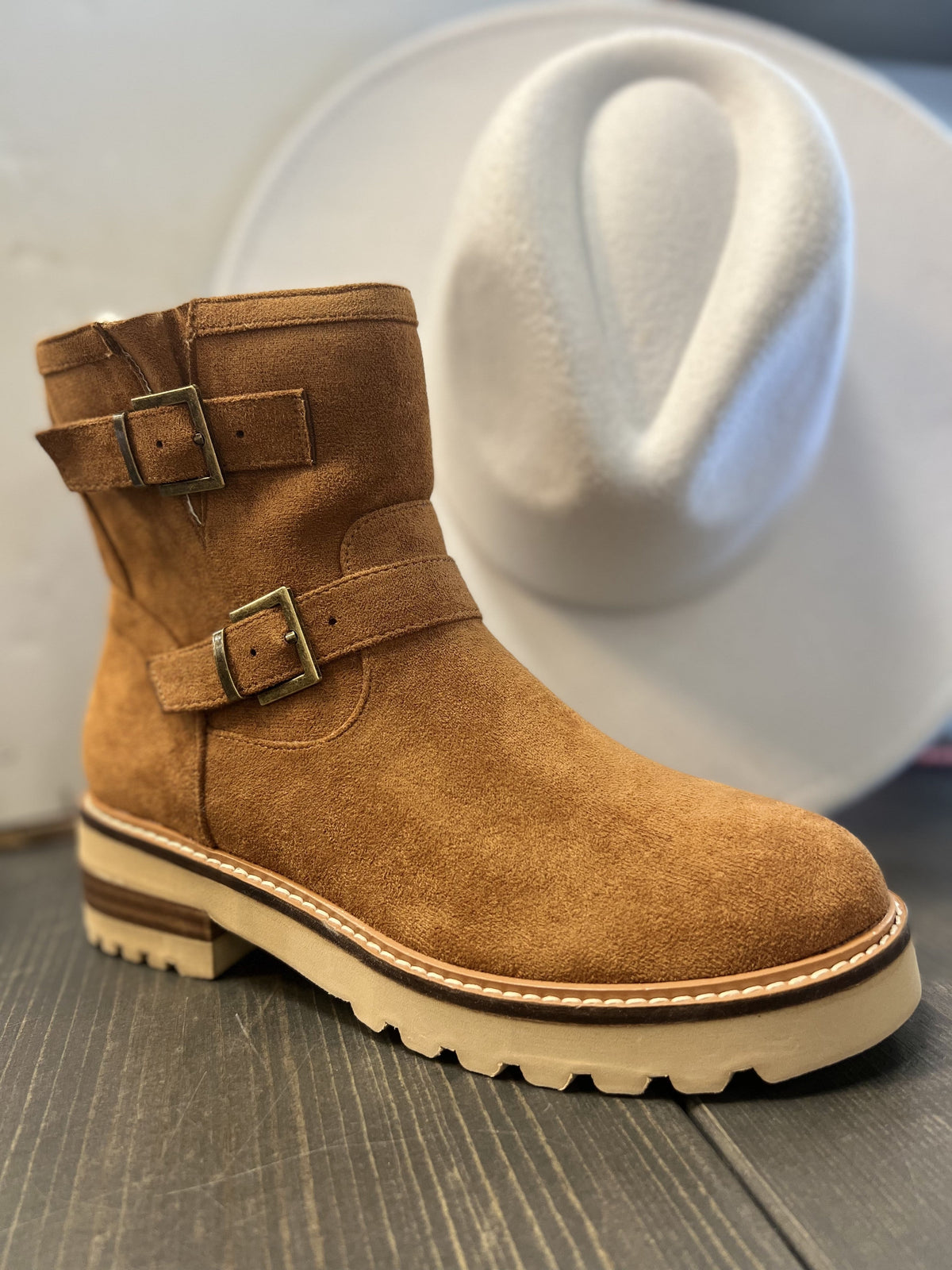 Corky's Receipts Sherpa Trim Buckle Boots In 2 Colors: Tan, Cognac