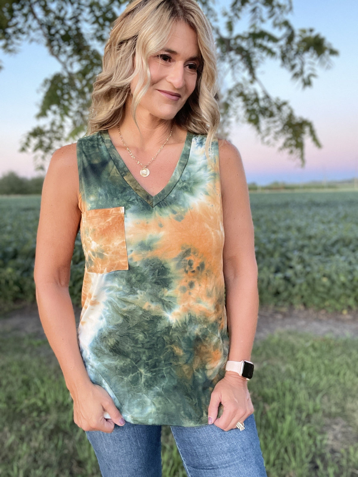 Swirl Dye Golden Sleeveless Top