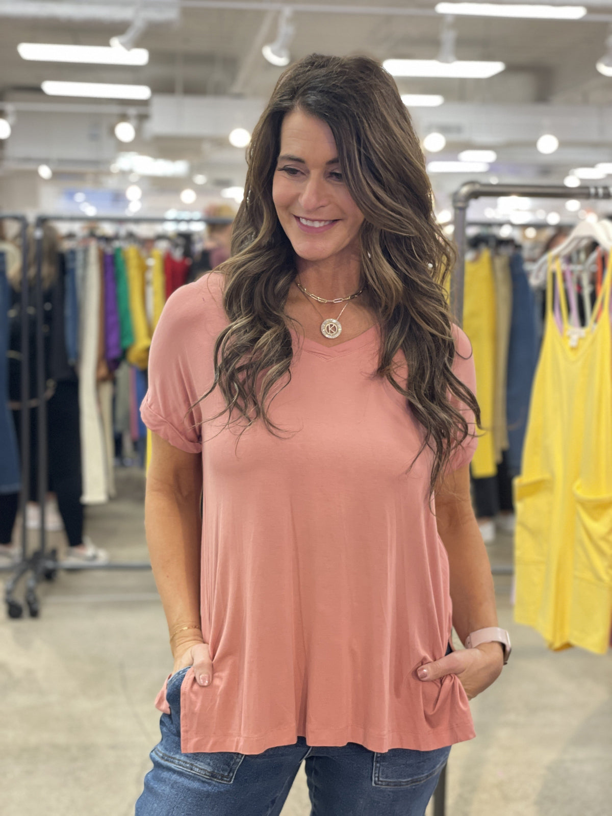 Play Nice V Neckline Back Center Pleat Easy Fit Tee In Two Colors *Final Sale*