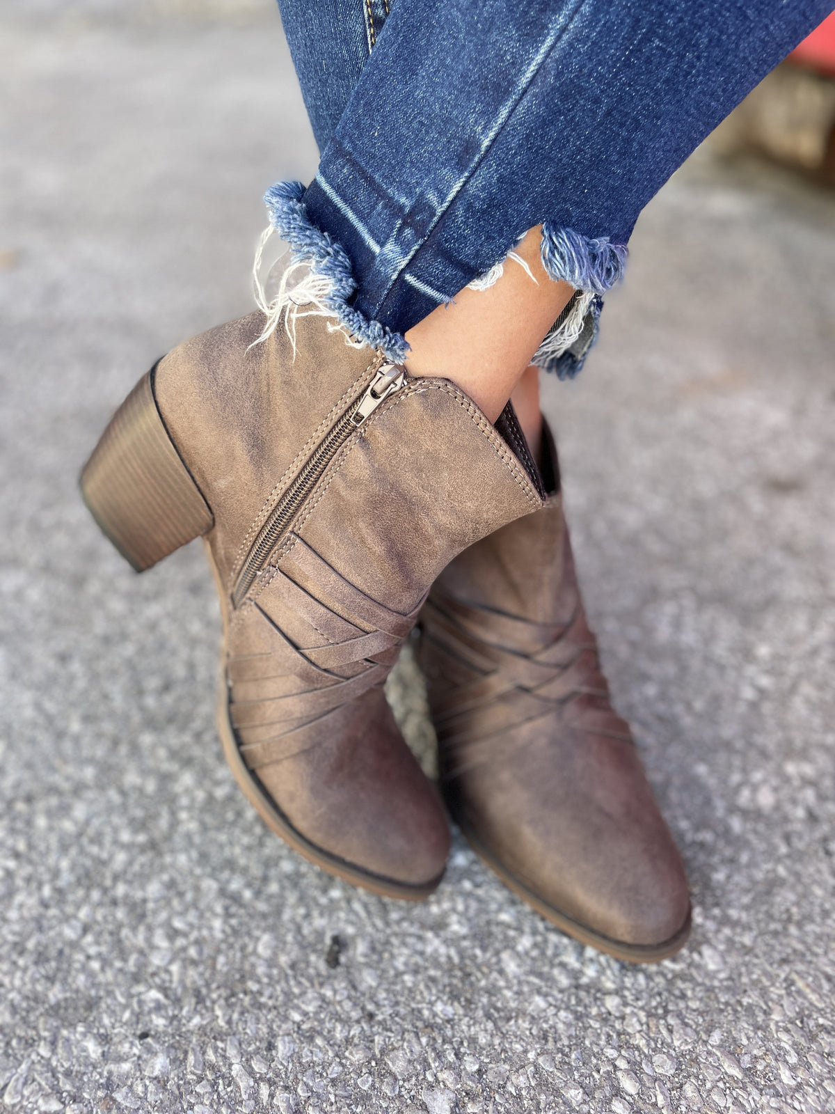 Taupe Crossing The Lines Booties *Final Sale*
