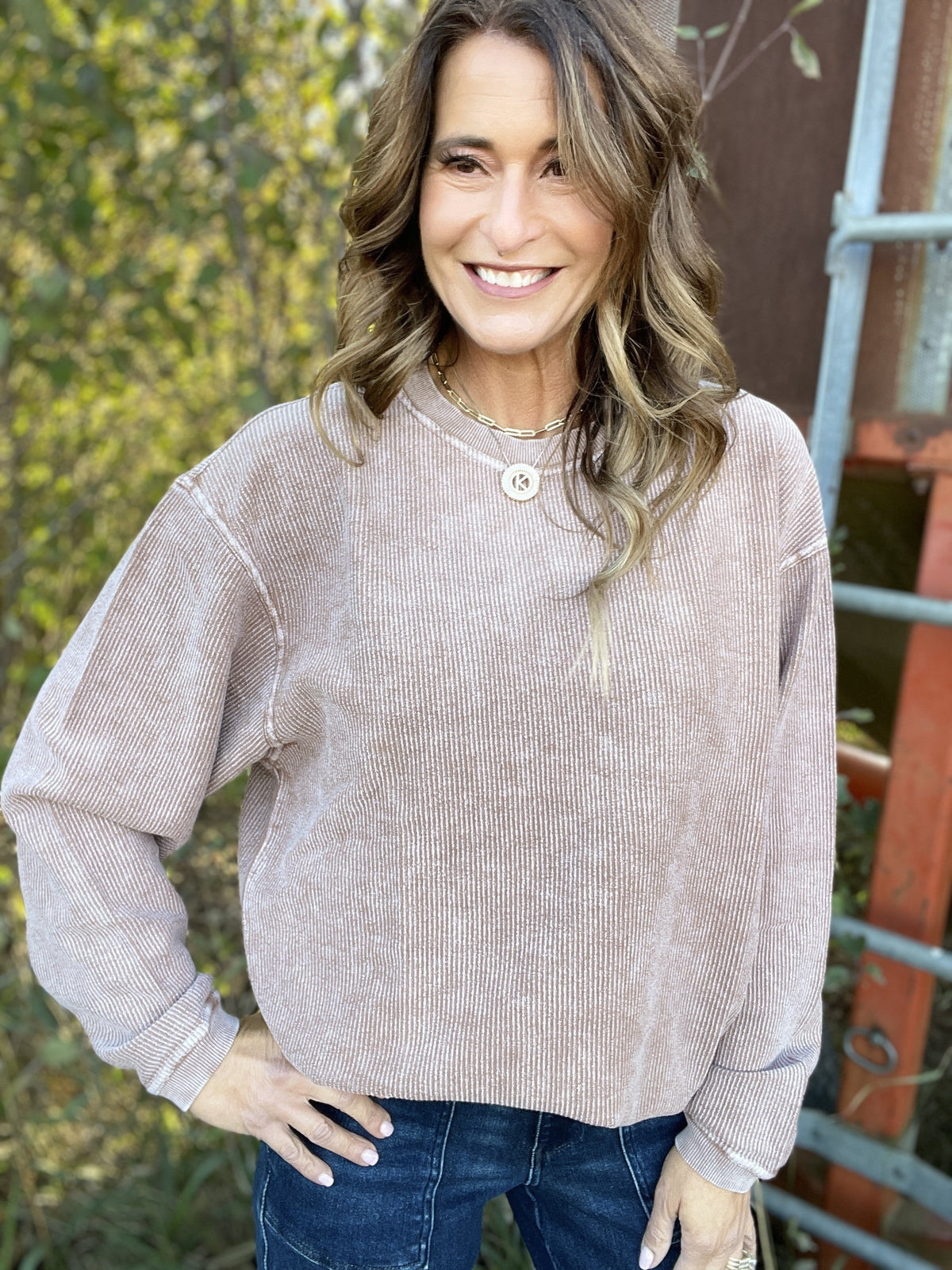 Snow Washed Essential Corded Crew Sweatshirt in Royal
