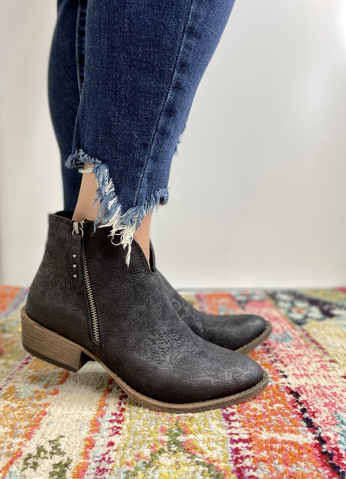 Very G Divine Tooled Booties In 2 Colors: Cream, Black *Final Sale*