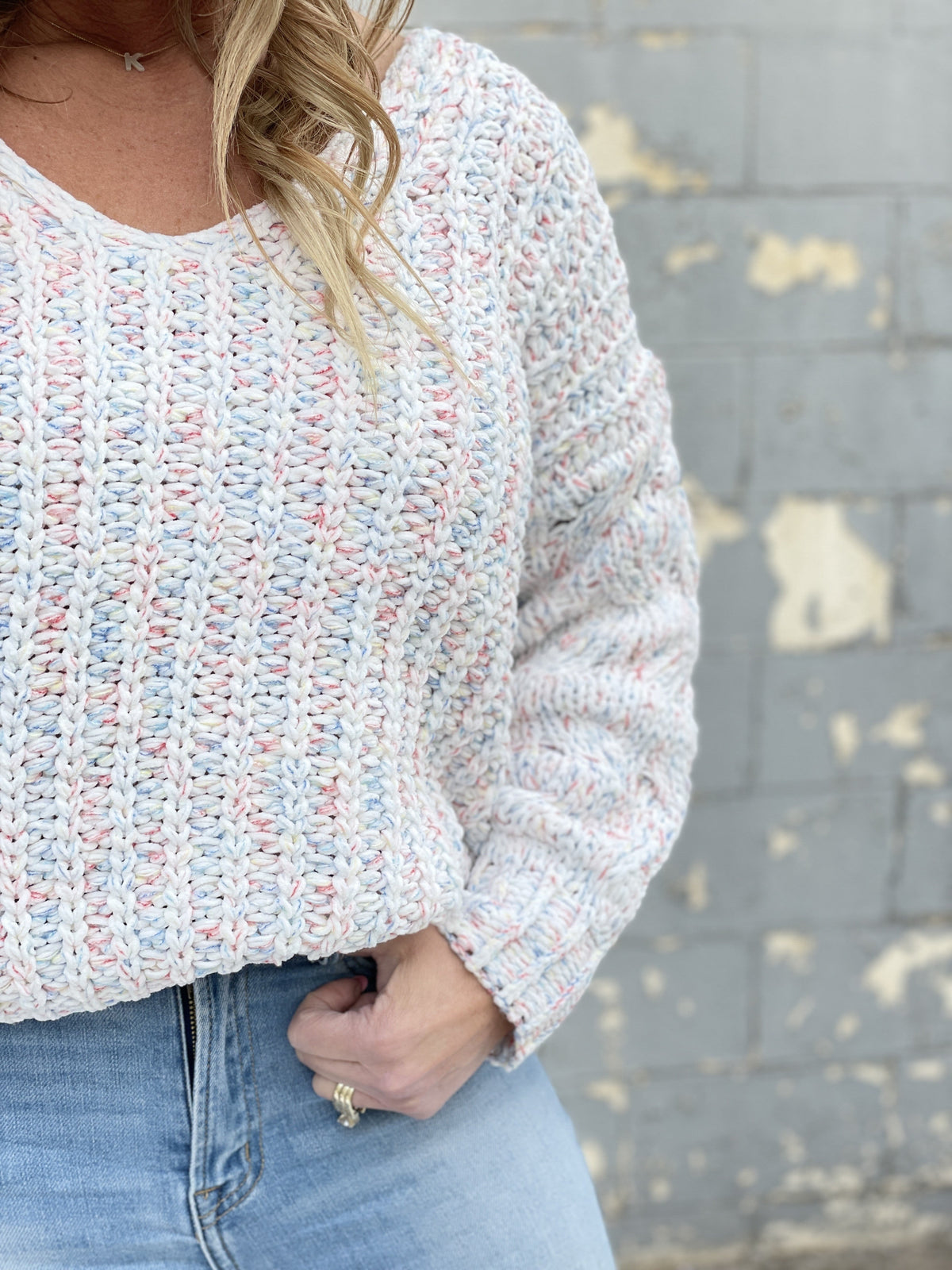 Pol Crazy For You Sweater In 3 Colors: Ivory, Pink, Green *Final Sale*